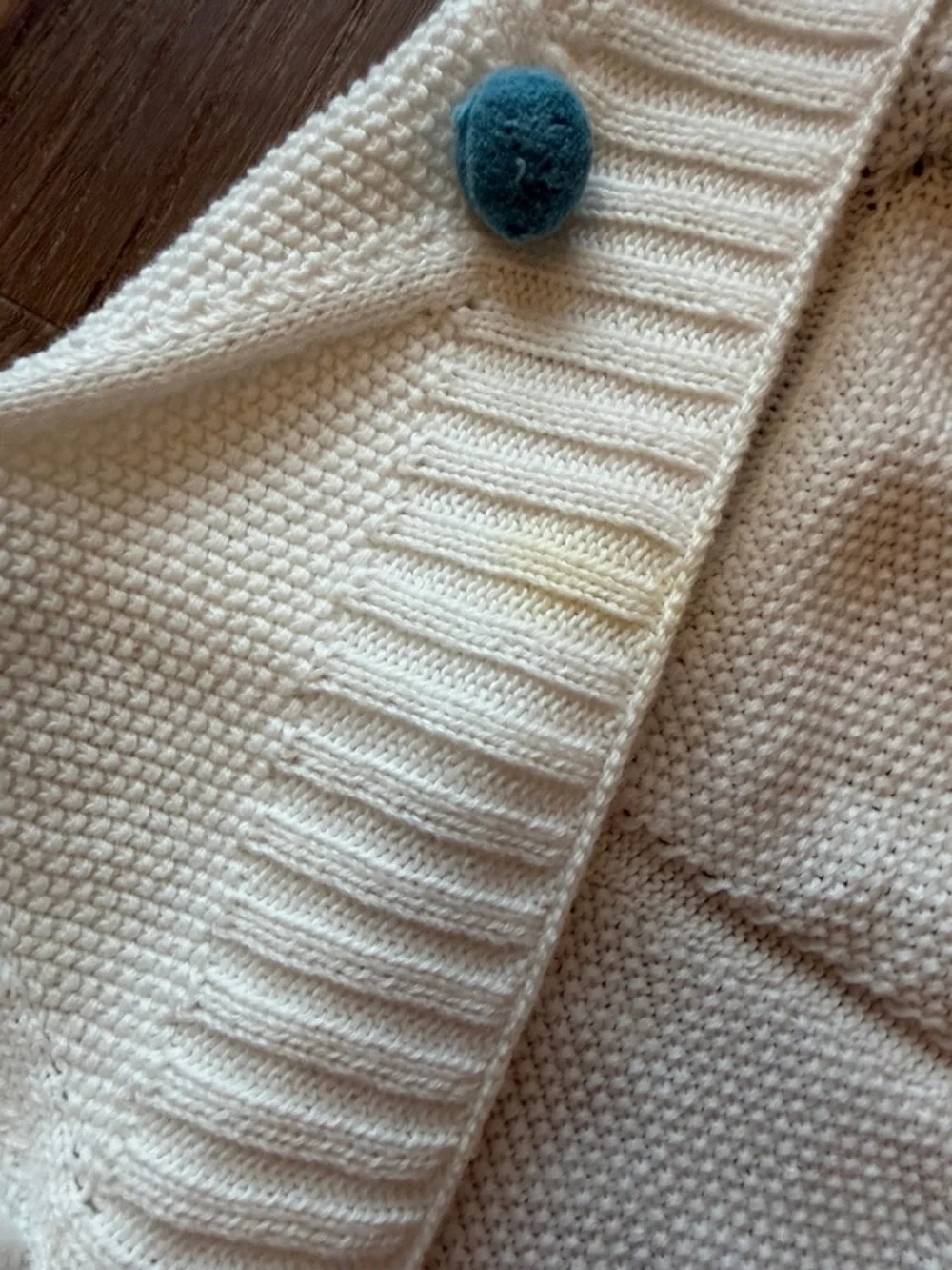 White Pom Pom Knit Baby Blanket made in India